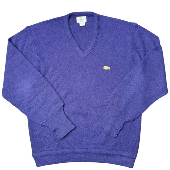 Vintage 1989‎ IZOD Lacoste Indigo V Neck Sweater Crocodile Logo Mens Mare USA